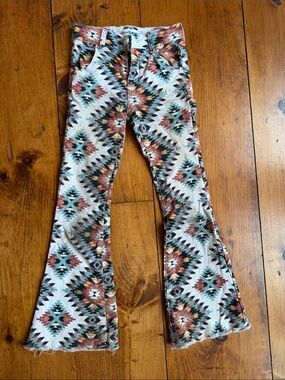 Ranch Dress’N Girls' Aztec-Print Flared Jeans in Multi Color